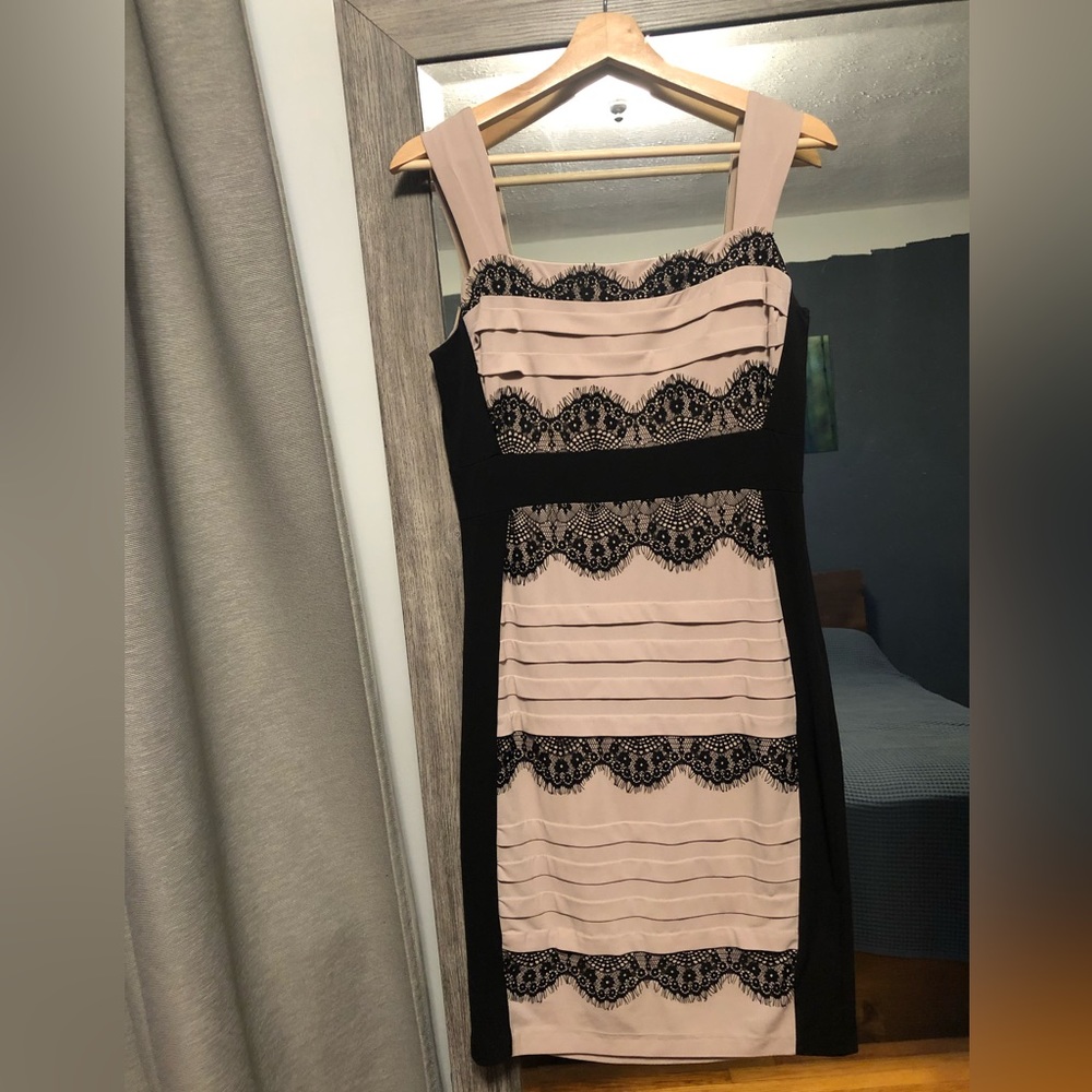 Jax Black & Cream Scallop Trim Lace Cocktail Dress (size 4)